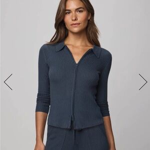 Splendid Navy Rib-Knit Double Zip Cardigan